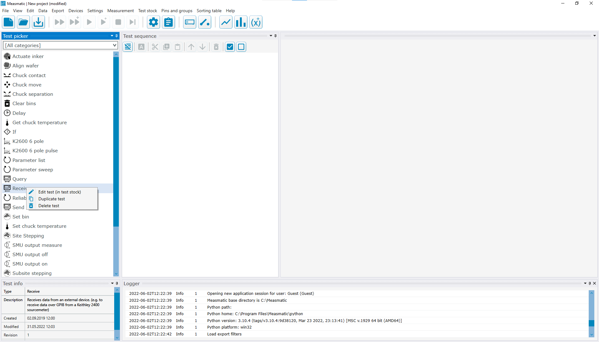 Context menu test picker