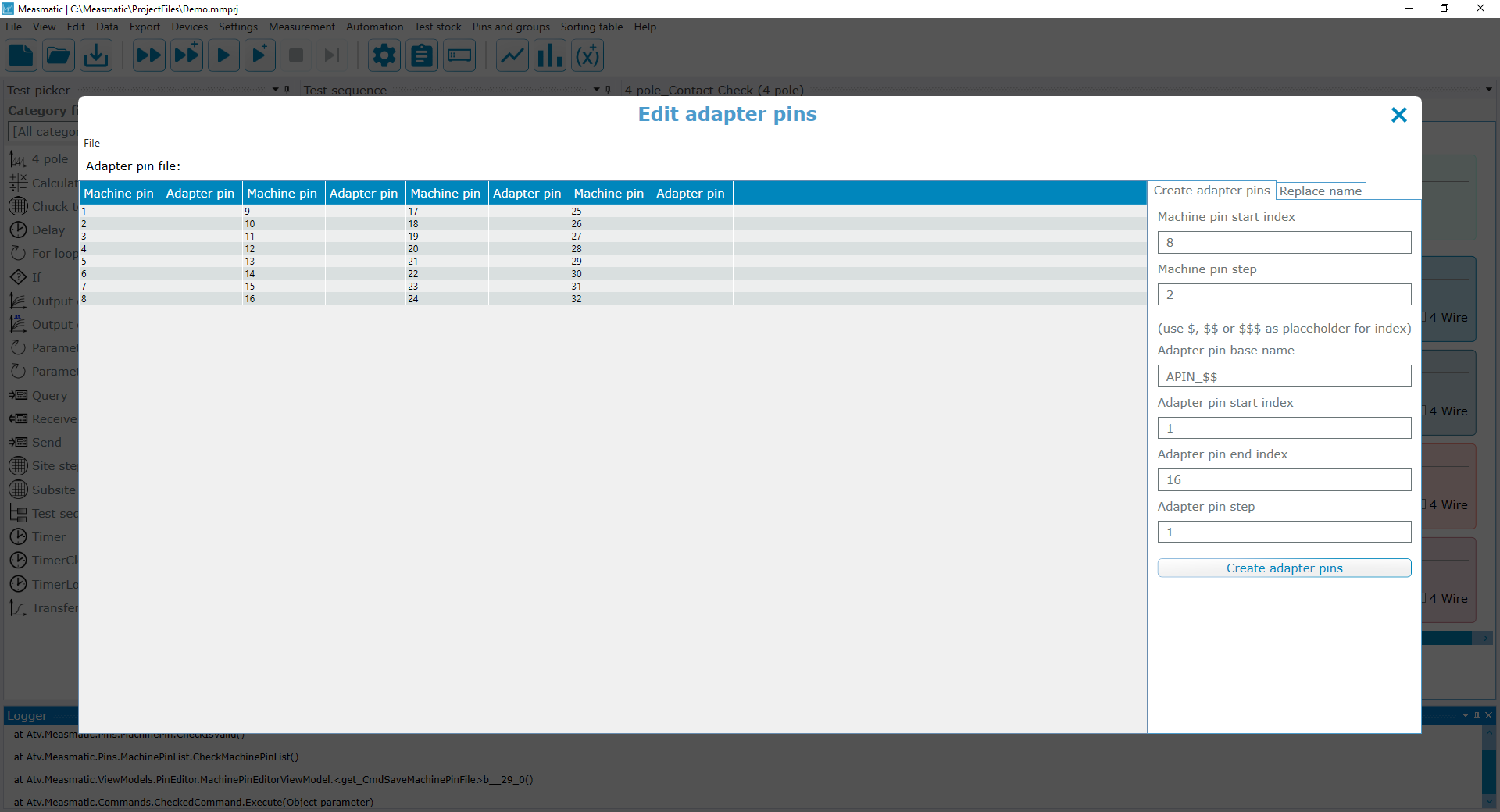 Figure 7.2: Adapter pin editor