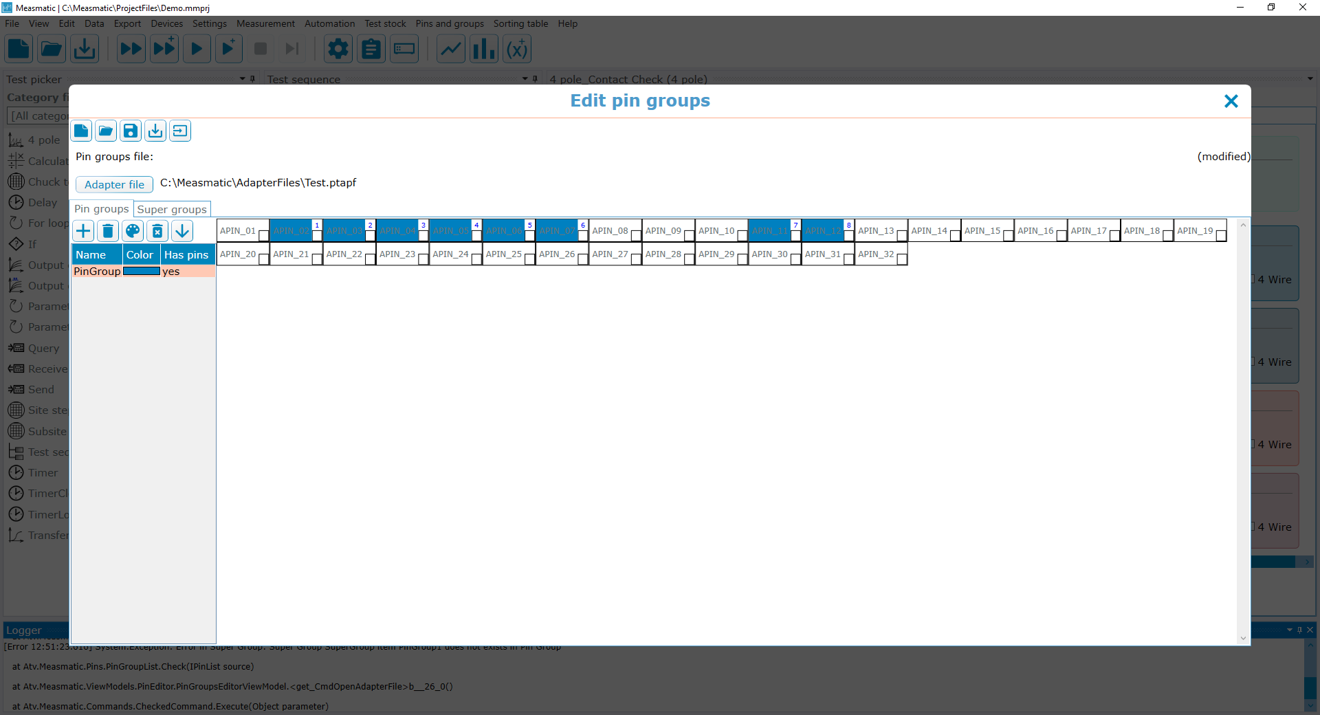 Figure 7.3: Pin group editor