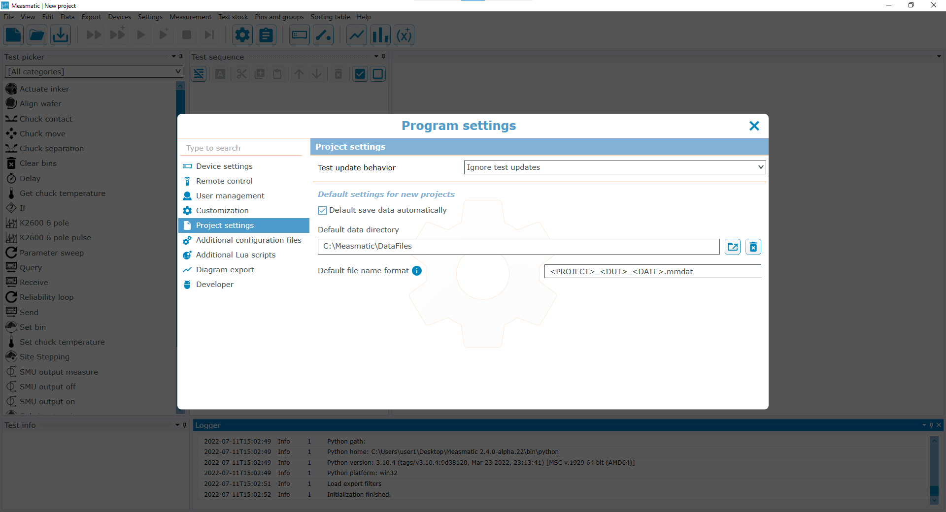 Project settings