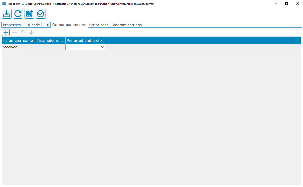 Figure 6.4: Test Editor: Output Parameters