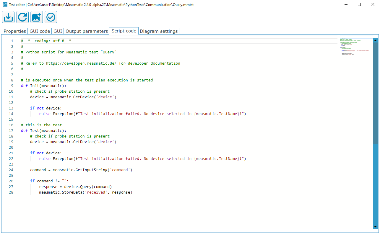 Figure 6.5: Test Editor: Script Code